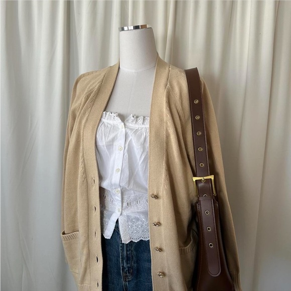 Lands' End Women's Drifter Varsity Vneck Relaxed Cardigan Sweater size Large. - Picture 5 of 8